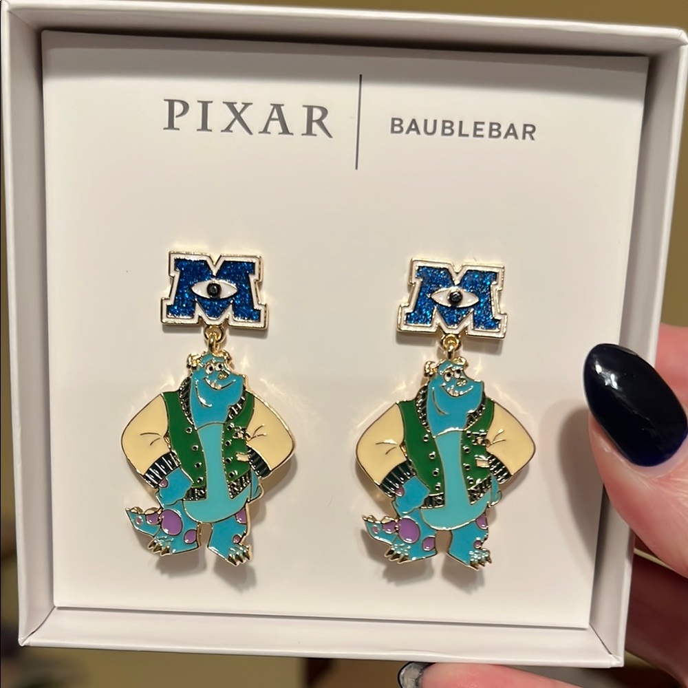 NIB BaubleBar Pixar Monster Inc Sully Earrings in Teal and Gold